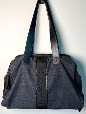 Lululemon Two Times a Yogi Gym Duffle Dark Grey Wool Black Leather Trim
